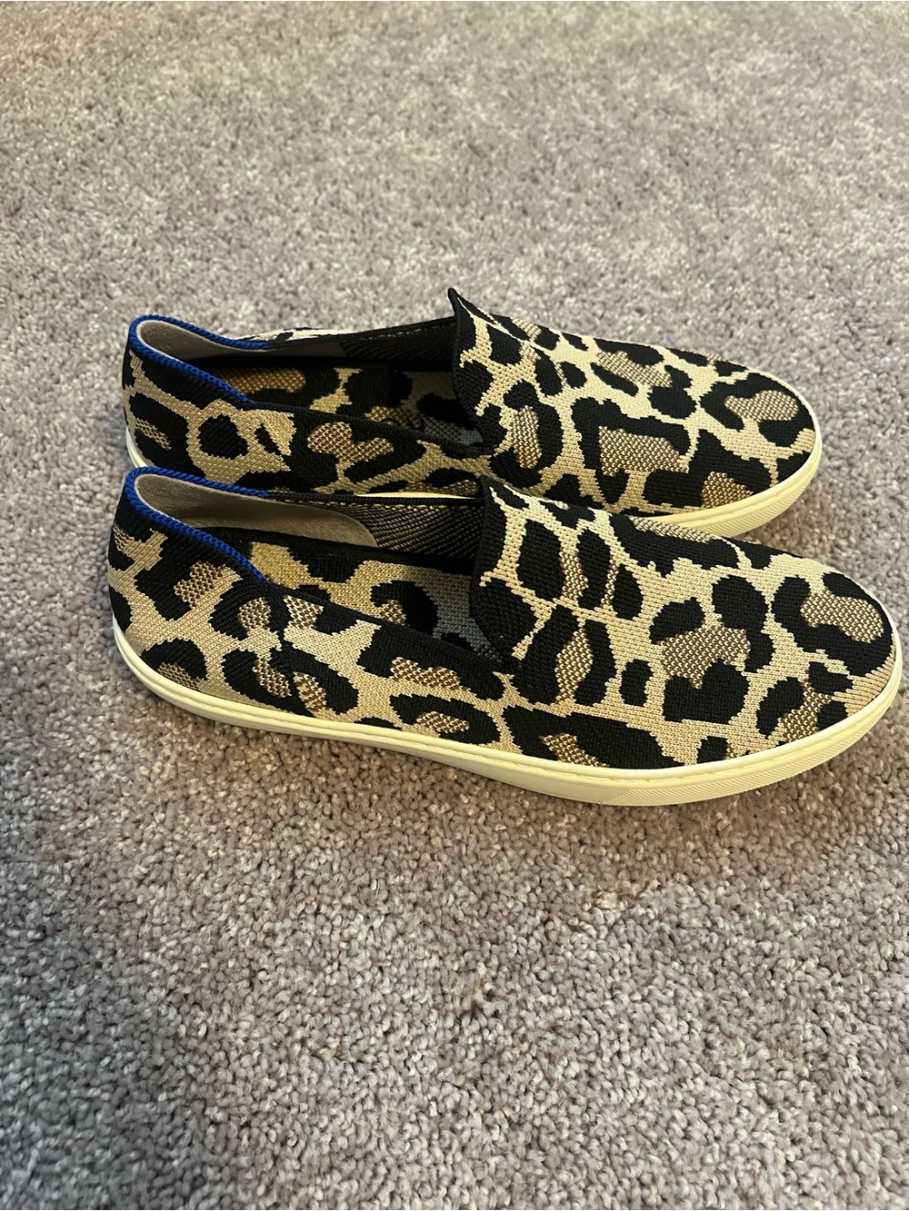 Rothy's Leopard Print Slip-On Sneakers in Black and Cream - Picture 2 of 3